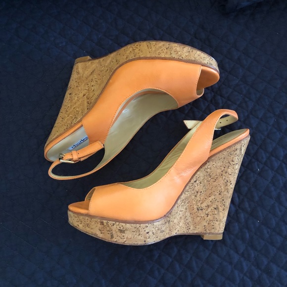 Charles David Orange Peep Toe Cork Heel Wedges - Size 8 - Picture 6 of 8